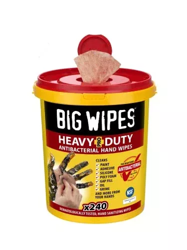“BIG WIPES HEAVY DUTY PRO+ 240 WIPE BUCKET HEAVY DUTY TEXTURED SCRUB & CLEAN WIPES”